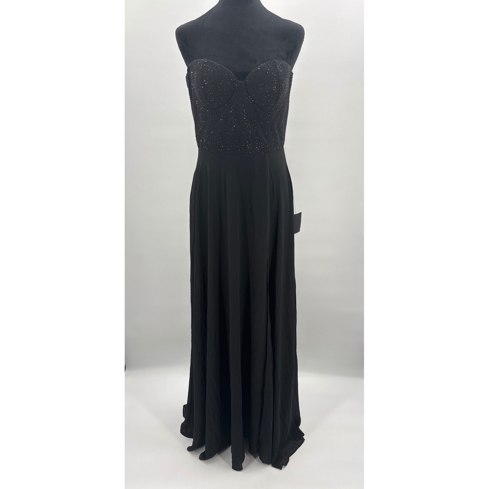 Lulus Remember this Moment Black Rhinestone Strapless Sweetheart Maxi Dress sz L - Picture 5 of 13